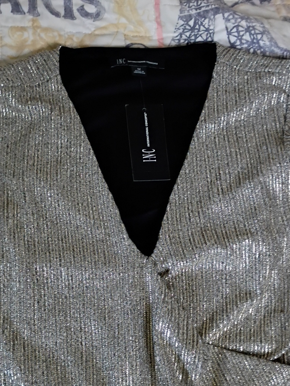 NWT INC Black & Gold Tall Longsleeved V-neck Dress Size Medium - Picture 2 of 10
